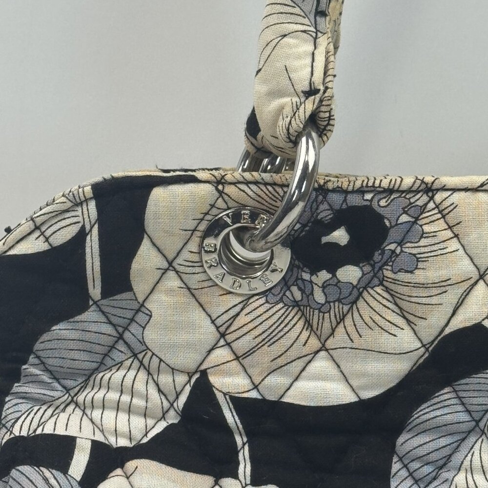 Vera Bradley Womens Black White Camellia Floral Quilted Purse Shoulder Bag - Picture 6 of 16